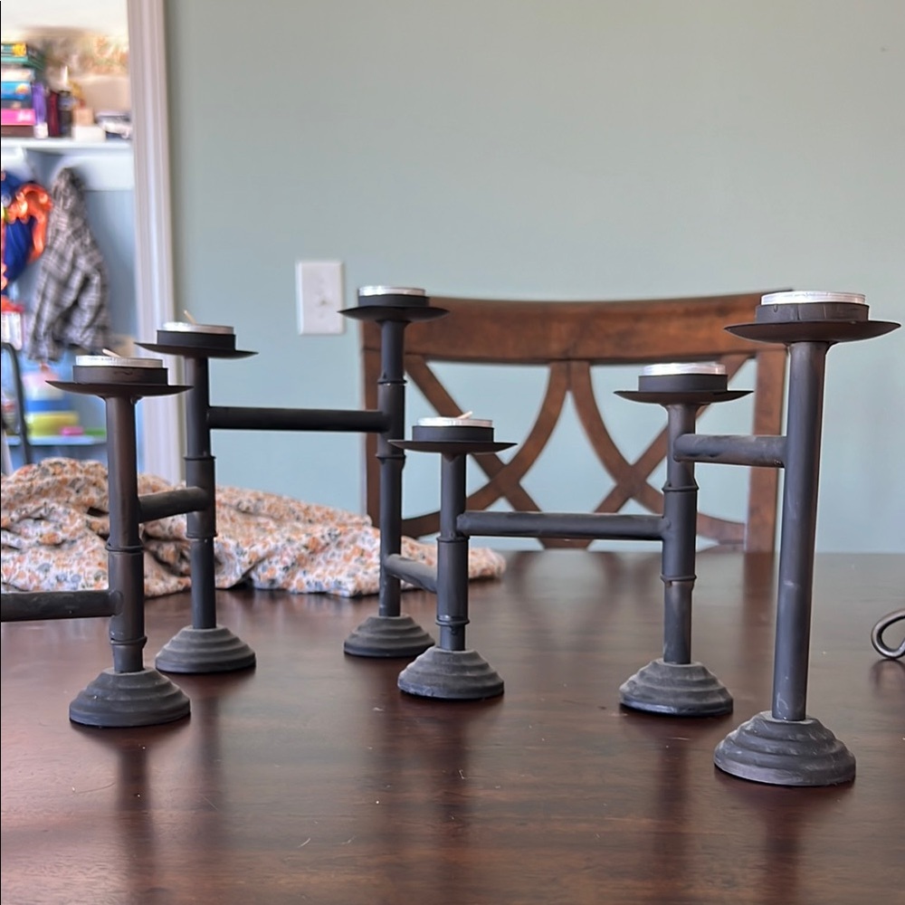 Black Metal Candle Holders adjustable/movable. Holds tea lights.